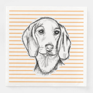 Dachshond handgetekende schets zwart witte puppy h servet