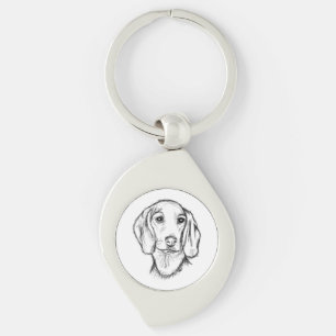 Dachshond handgetekende schets zwart witte puppy h sleutelhanger