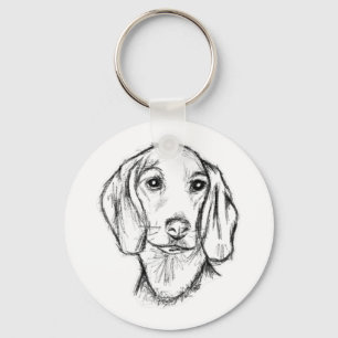 Dachshond handgetekende schets zwart witte puppy h sleutelhanger