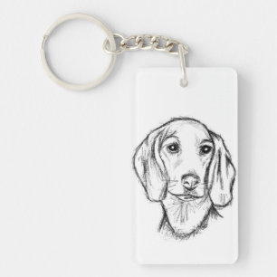 Dachshond handgetekende schets zwart witte puppy h sleutelhanger