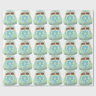 Dachshond Hippies In Hun Bloem Minnende Auto Cadeaupapier