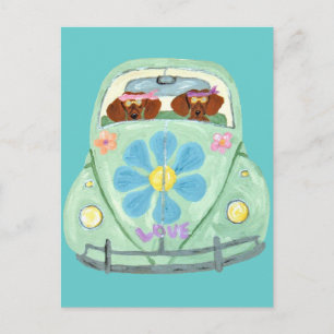 Dachshond Hippies In Hun Bloem Mobiel Briefkaart