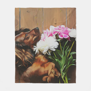 Dachshond Liggend Op De Houten Vloer Fleece Deken