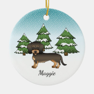 Dachshond met draadharige vacht in kleur wild zwij keramisch ornament