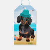 Dachshond op het strand cadeaulabel (Achterkant)