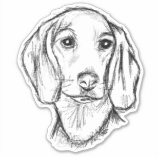 dachshond puppy hond zwart wit eenvoudige schets s sticker