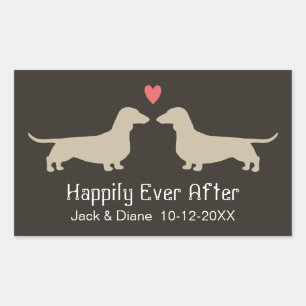 Dachshond Silhouetten met Hart en Tekst Rechthoekige Sticker