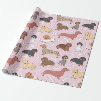 dachshond variëteit patroon in roze cadeaupapier