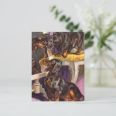 Dachshonden die in de spiegel kijken Vintage Art-c Briefkaart (Staand voorkant)