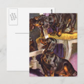 Dachshonden die in de spiegel kijken Vintage Art-c Briefkaart (Voorkant / Achterkant)