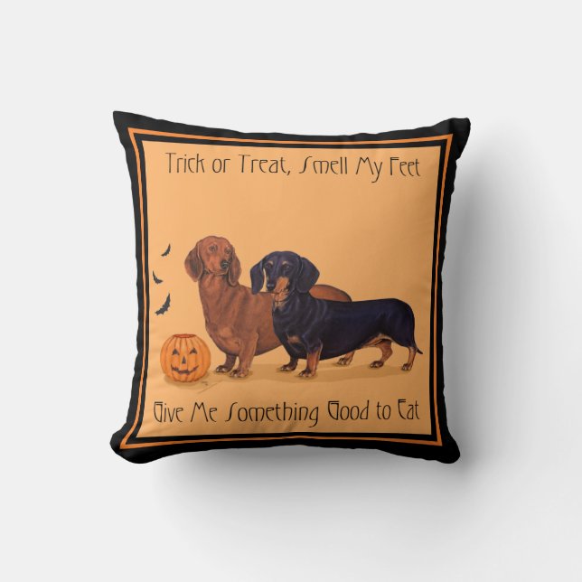 Dachshonden Halloween Kussen (Voorkant)
