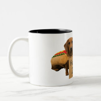 Dachshonden verkocht als hotdogs tweekleurige koffiemok