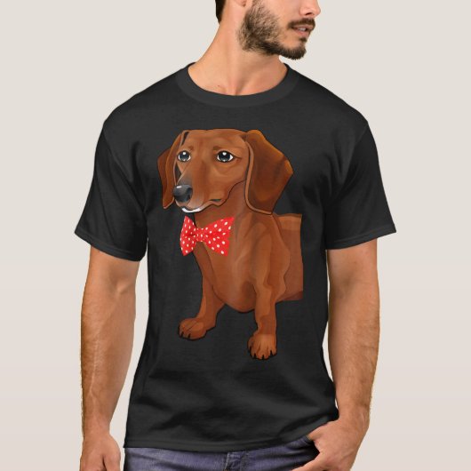 Dachshund-2-zijdig lange teckel met boog Stropdas T-shirt (Voorkant)