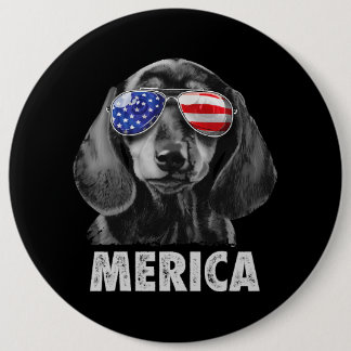 Dachshund 4 juli Merica Mannen American Flag Sun Ronde Button 6,0 Cm