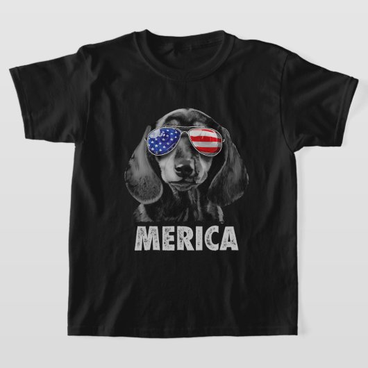 Dachshund 4 juli Merica Mannen American Flag Sun T-shirt (Laagn)