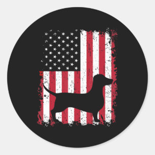 Dachshund 4 juli patriottische Amerikaanse vlag Vl Ronde Sticker