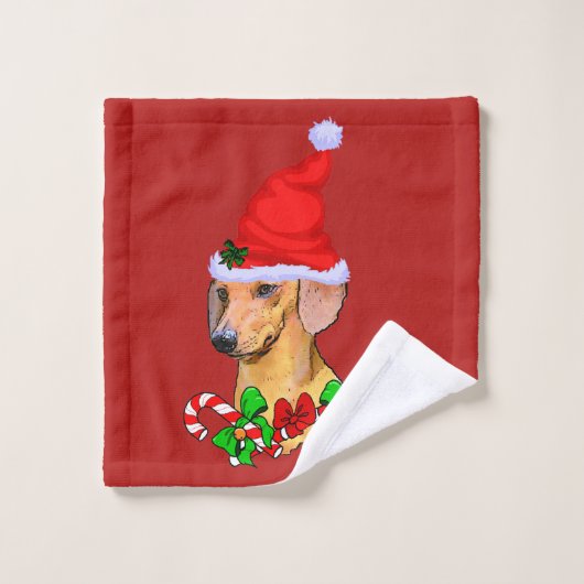 Dachshund à Noël à Santa Hat (Gant de toilette)