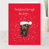 Dachshund à travers la neige ... Carte de Noël (Devant)
