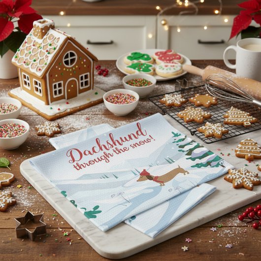 Dachshund à travers la neige serviette de Noël