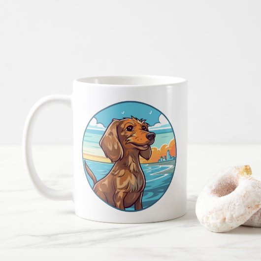 Dachshund aan het strand koffiemok (Met donut)