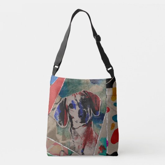 Dachshund Abstracte gemengde media digitale kunstc Crossbody Tas (Achterkant)