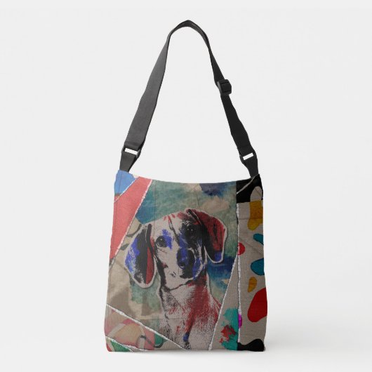 Dachshund Abstracte gemengde media digitale kunstc Crossbody Tas (Voorkant)