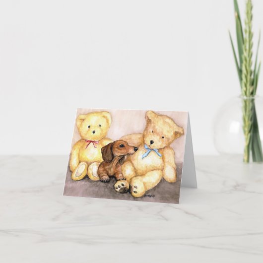 "Dachshund and Bear Friends" Carte pour notes d'ar (Devant)