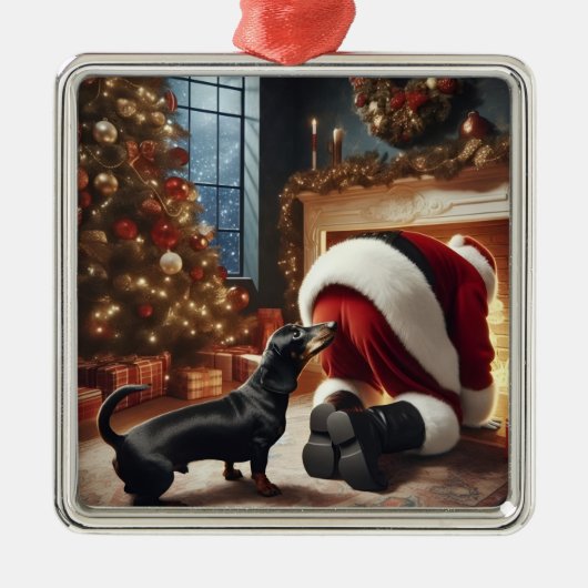 Dachshund and Santa Metalen Ornament (Voorkant)