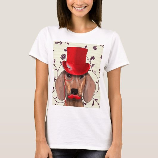 Dachshund Avec Chapeau Rouge Haut (Devant)