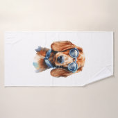 Dachshund avec lunettes de soleil (Serviette de bain)