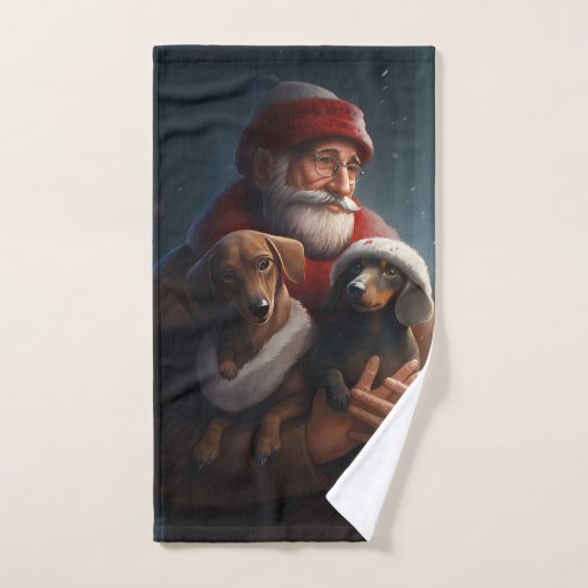 Dachshund Avec Noël Festif Du Père Noël (Serviette à main)