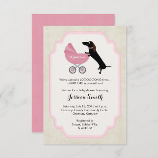 Dachshund Baby shower Girl Invitation Kaart