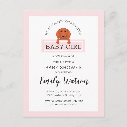 Dachshund Baby shower Invitation Briefkaart (Voorkant)