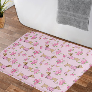 Dachshund Bath Mat Doxie + Peonies Floral Rug