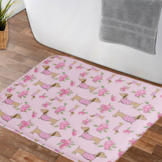 Dachshund Bath Mat Doxie + Peonies Floral Rug
