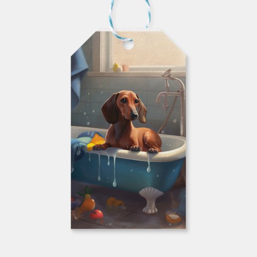 Dachshund Bathtime Fun Cadeaulabel (Achterkant)