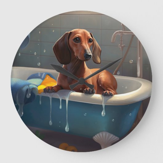 Dachshund Bathtime Fun Grote Klok (Voorkant)