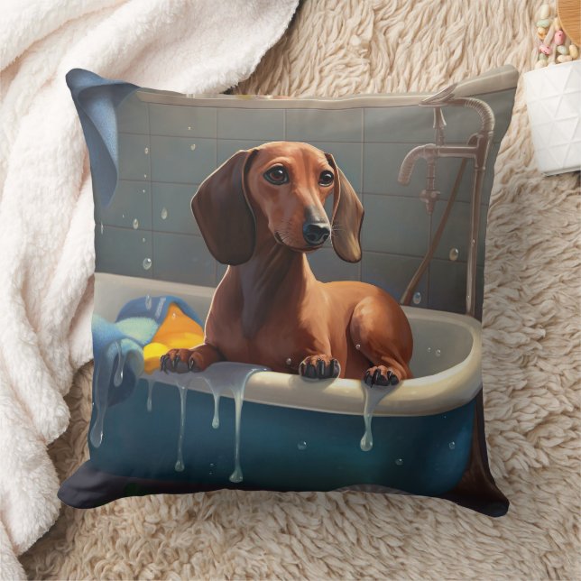 Dachshund Bathtime Fun Kussen (Deken)