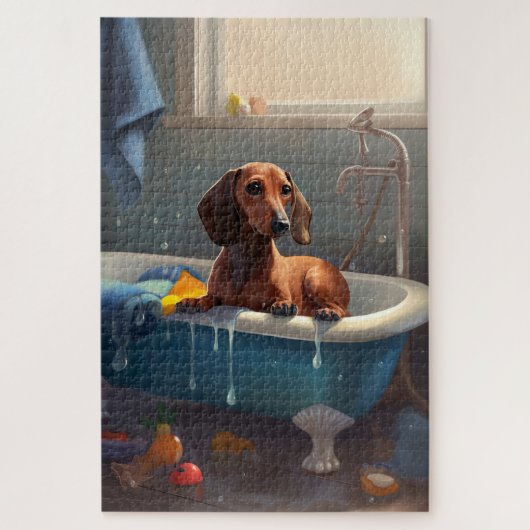 Dachshund Bathtime Fun Legpuzzel (Verticaal)