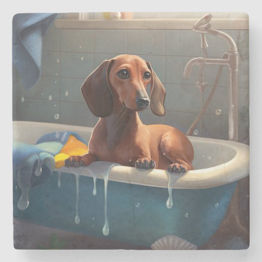 Dachshund Bathtime Fun Stenen Onderzetter (Voorkant)