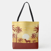 Dachshund Beach Bag a Sunset Palm Trees Draagtas (Voorkant)