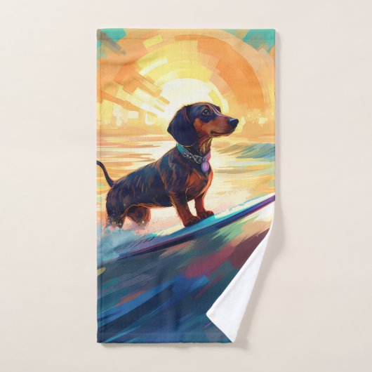 Dachshund Beach Surf Peinture (Serviette à main)