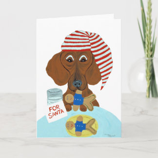 Dachshund Bewaken Santa's Cookies Feestdagen Kaart