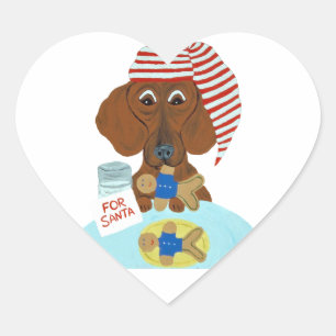 Dachshund Bewaken Santa's Cookies Hart Sticker