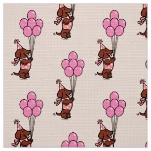 Dachshund Birthday Cartoon Balloons Stof