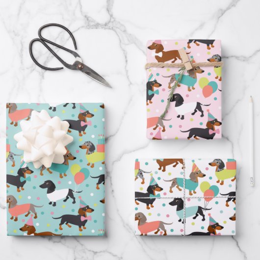 Dachshund Birthday Party Celebration Inpakpapier Vel (Voorkant)