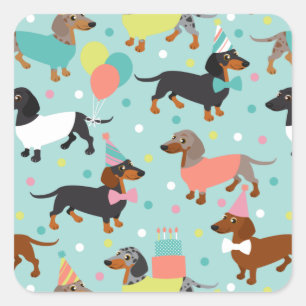 Dachshund Birthday Party Celebration Vierkante Sticker