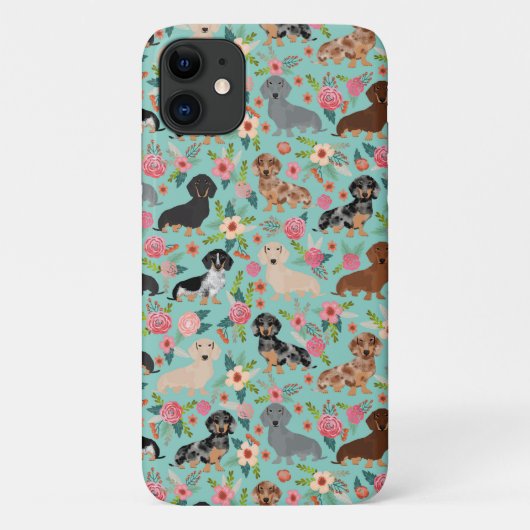 dachshund bloemen mint Case-Mate iPhone case (Achterkant)