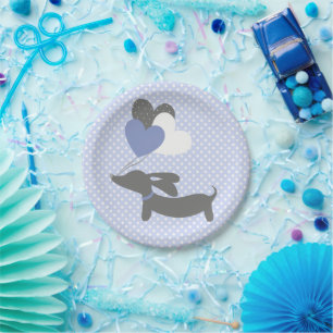 Dachshund Blue Baby shower Paper Borden Polka Dots Papieren Bordje