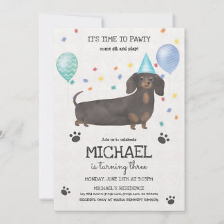 Dachshund Blue Laat Feestje Verjaardag Kaart